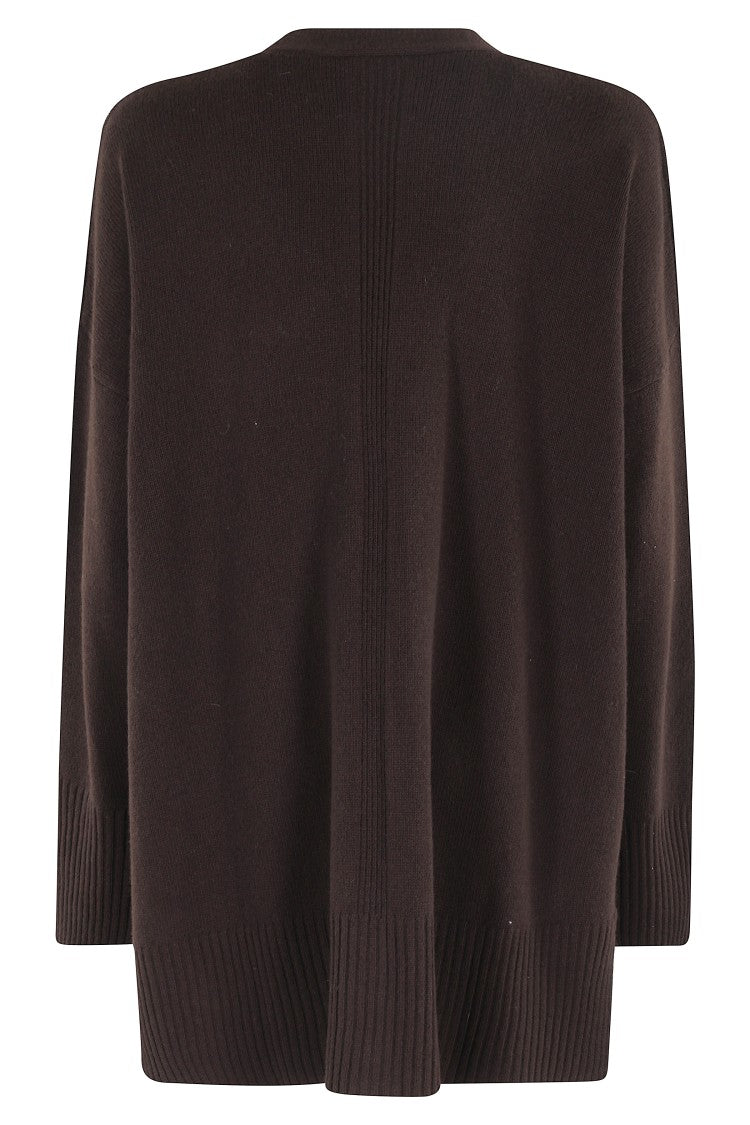 Roberto Collina Oversized Ebony Cardigan With V-Neck And Front Pockets