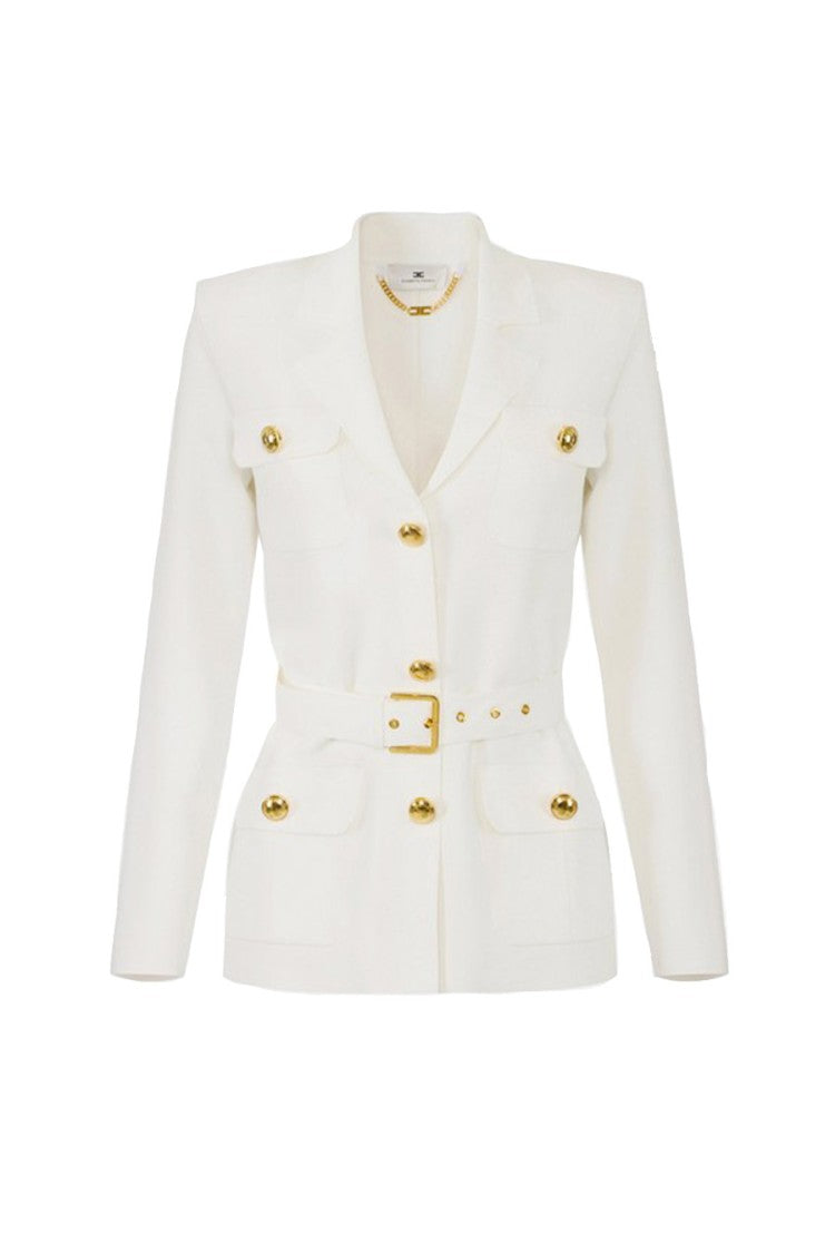 Elisabetta Franchi Ivory Belted Safari Blazer