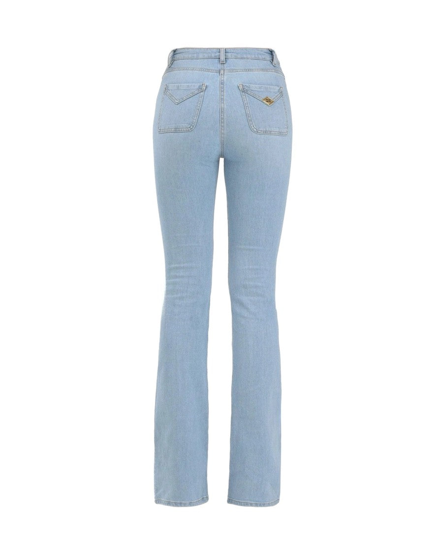 Elisabetta Franchi Light Blue Flared Denim Jeans With Logo Accents