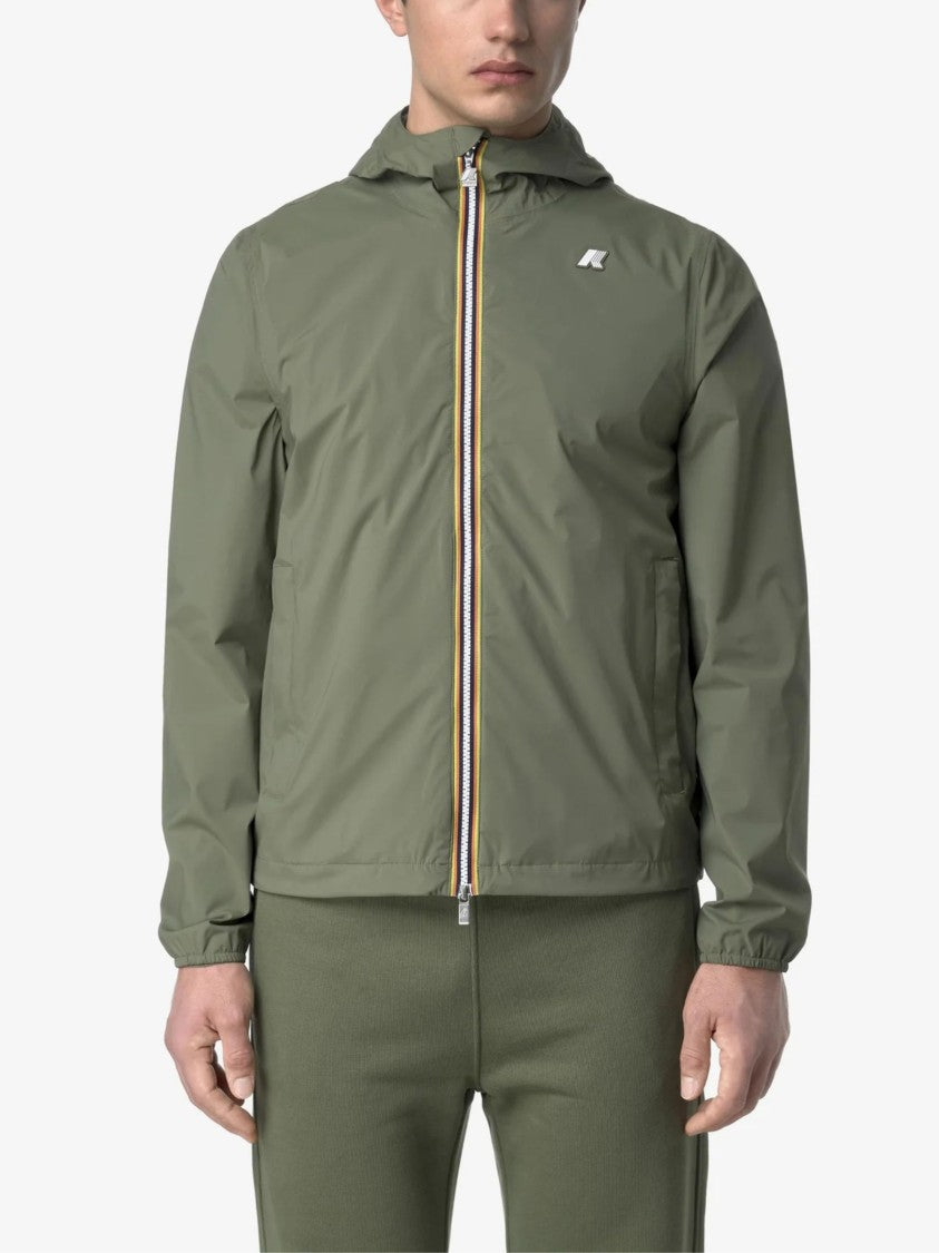 K-Way Green Stretch Nylon Hooded Jacket