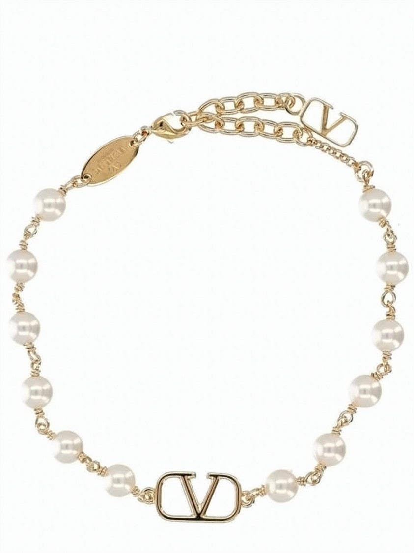 Valentino Garavani Gold-Toned Brass Bracelet With Pearl Accents