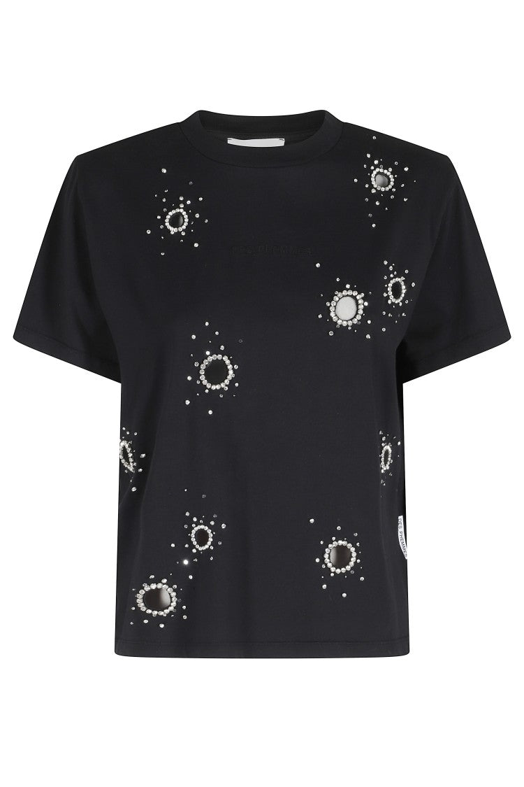Des Phemmes Black Classic All-Over Rhinestone Cotton T-Shirt