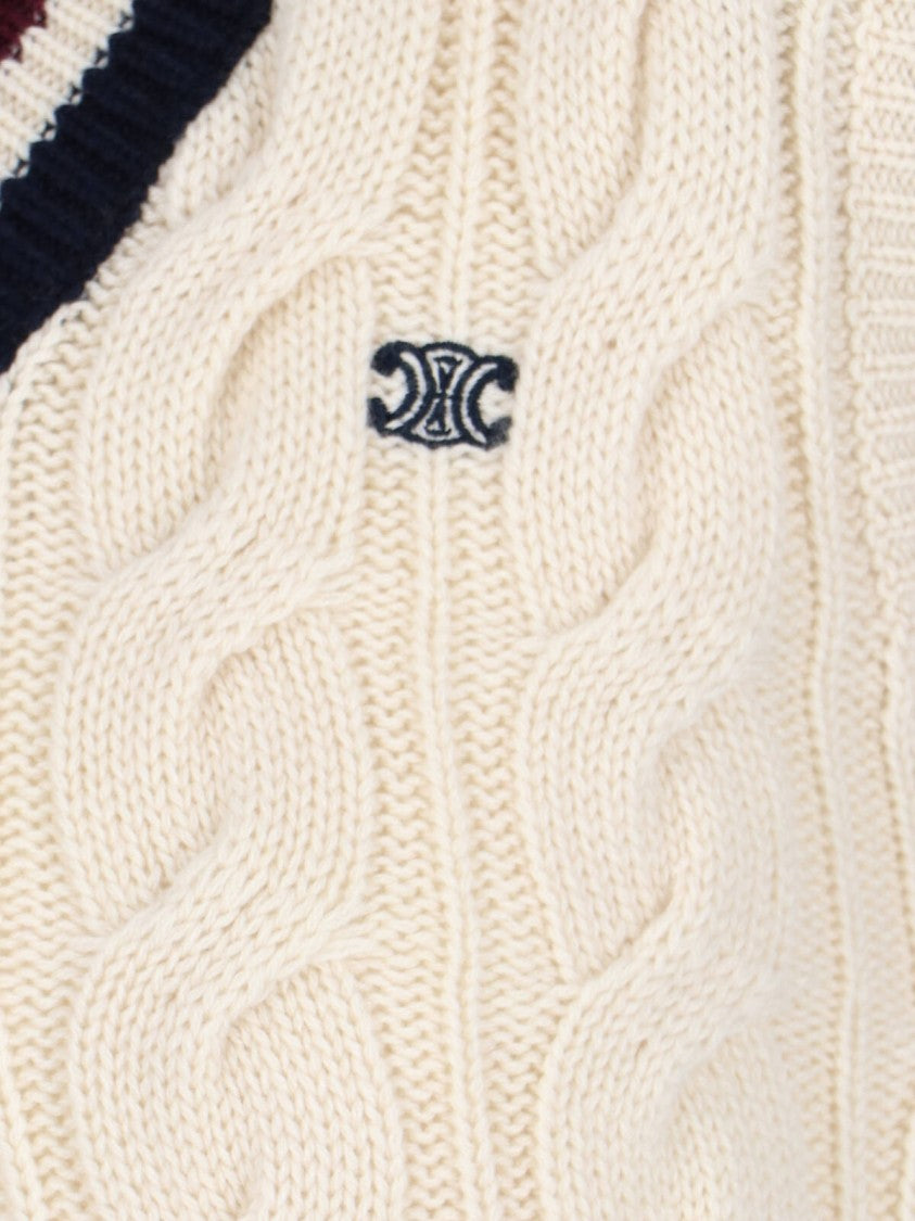 Céline "Triomphe" Vest Sweater Cream