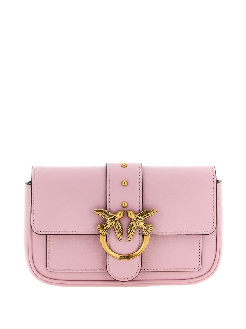 Pinko Pink Studded Flap Buckle Shoulder Bag