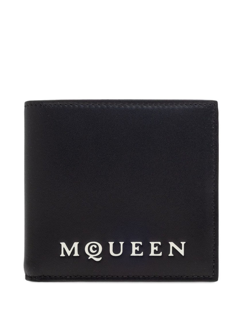 Alexander Mcqueen Calfskin Leather Bifold Wallet With Logo Print