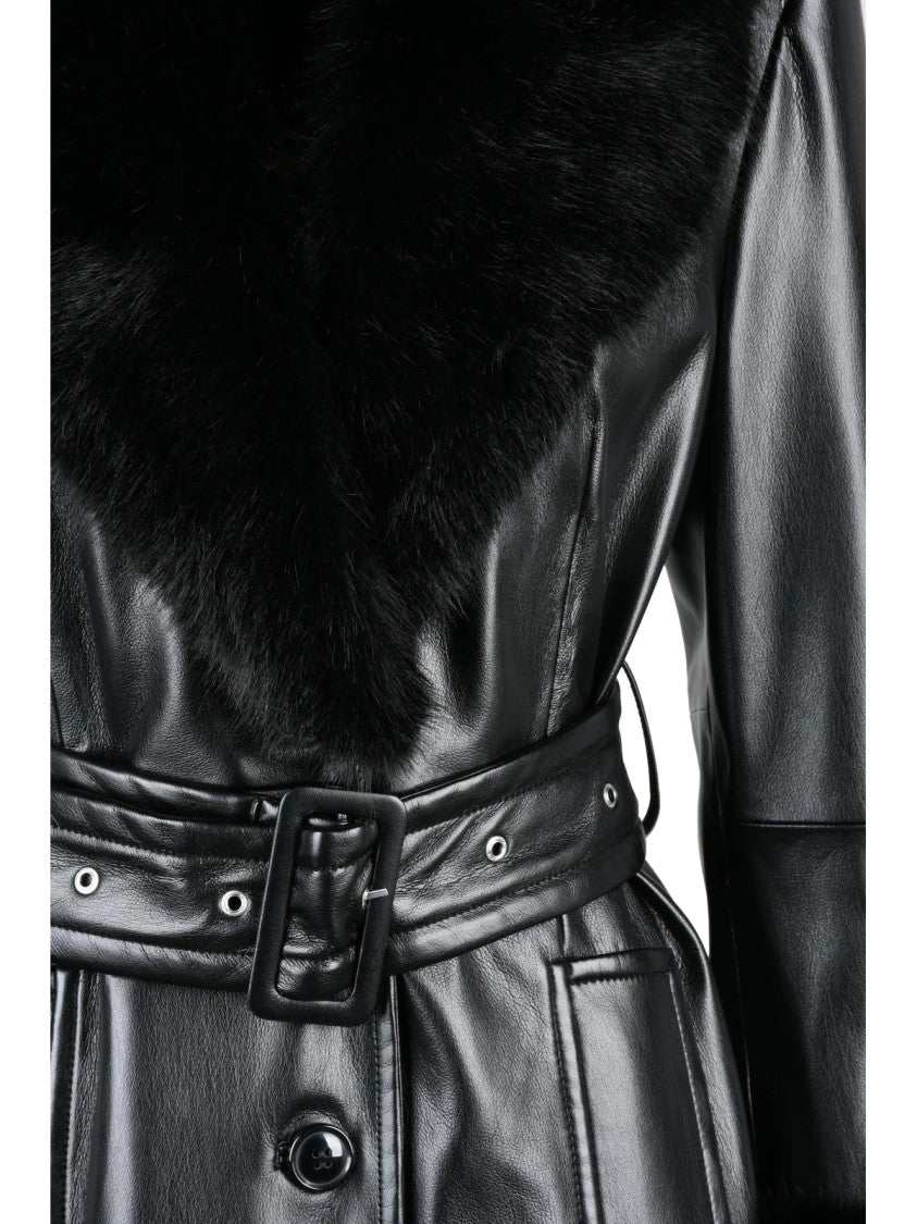 Stand Studio Long Eco-Friendly Coat With Plush Fur Collar And Tailored Waist