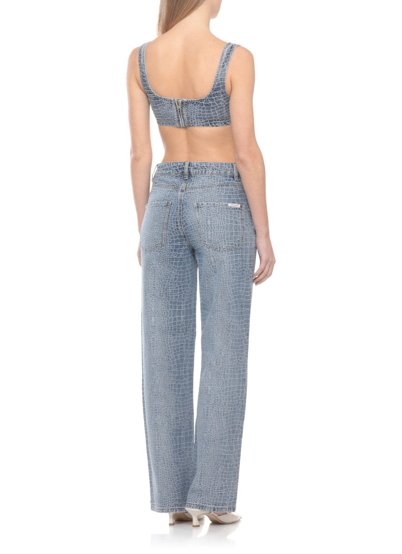 Self-Portrait Blue Croc Rhinestone Top