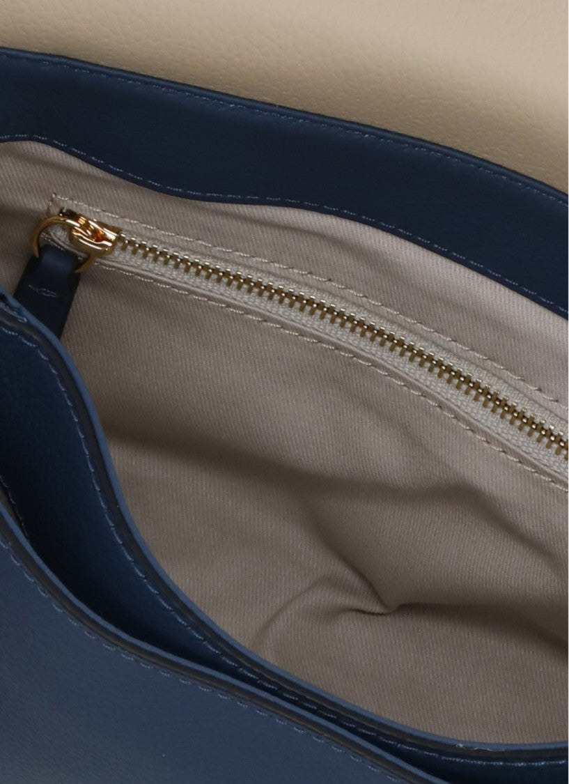 Coccinelle Blue Leather Shoulder Bag With Dual Straps And Iconic Logo