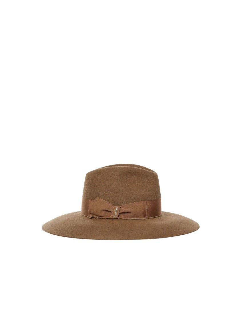 Borsalino Wide-Brim Hat With Structured Crown And Ribbon Detail