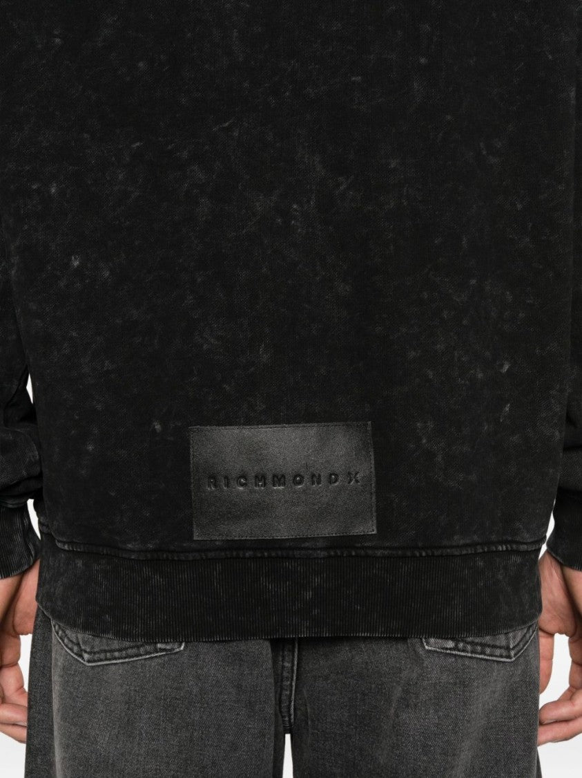 Richmond Relaxed Fit Black Acid Wash Hoodie