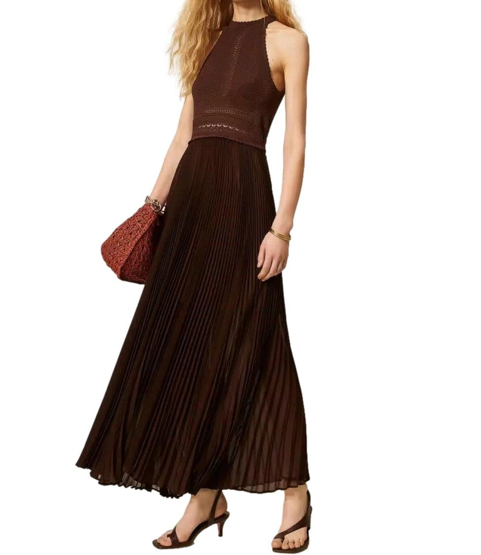 Twin-Set Textured Bodice Sleeveless Maxi Dress