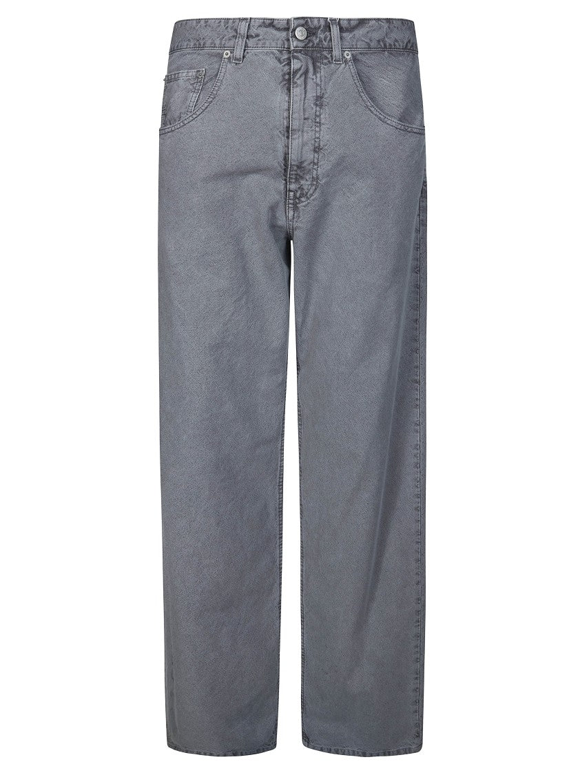 Mm6 By Maison Margiela Washed Grey Numeric Patch Straight Jeans