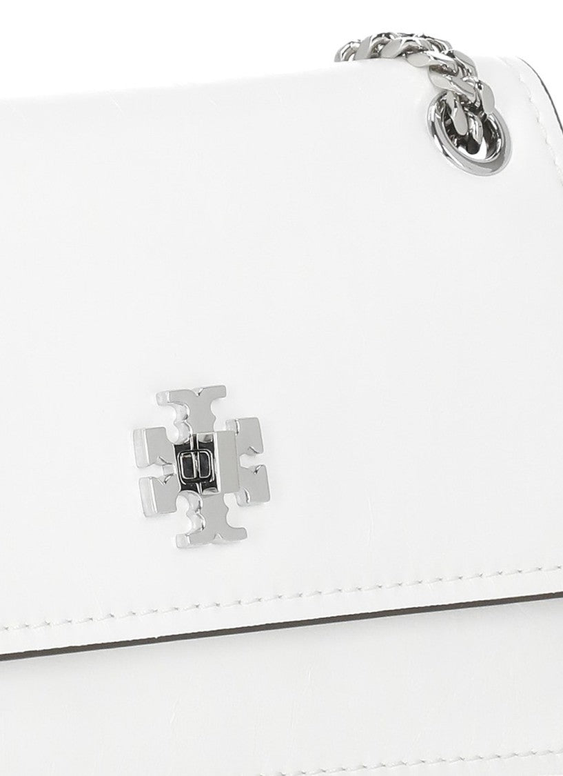 Tory Burch Kira Shoulder Bag In Smooth White Leather With Interlocking Logo