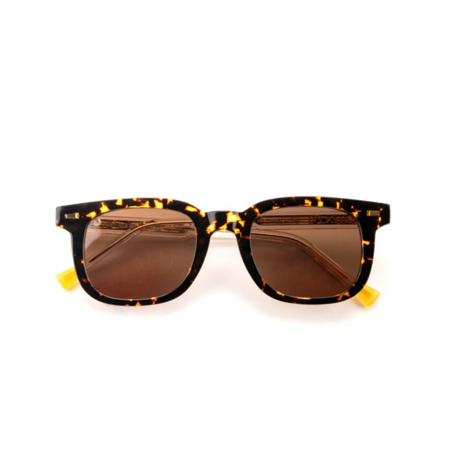 Kyme Chase2 Bold Square Frame Tortoiseshell Sunglasses With Metallic Temples