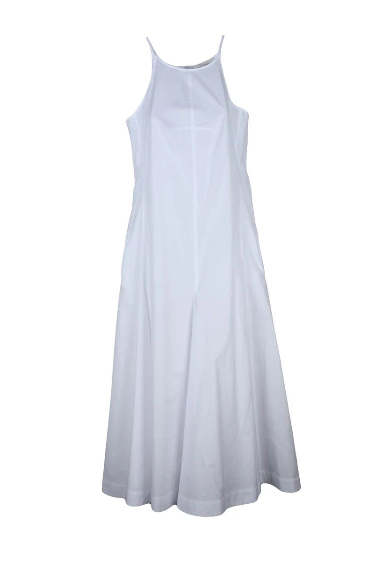 Sportmax Sleeveless Flared White Cotton Midi Dress