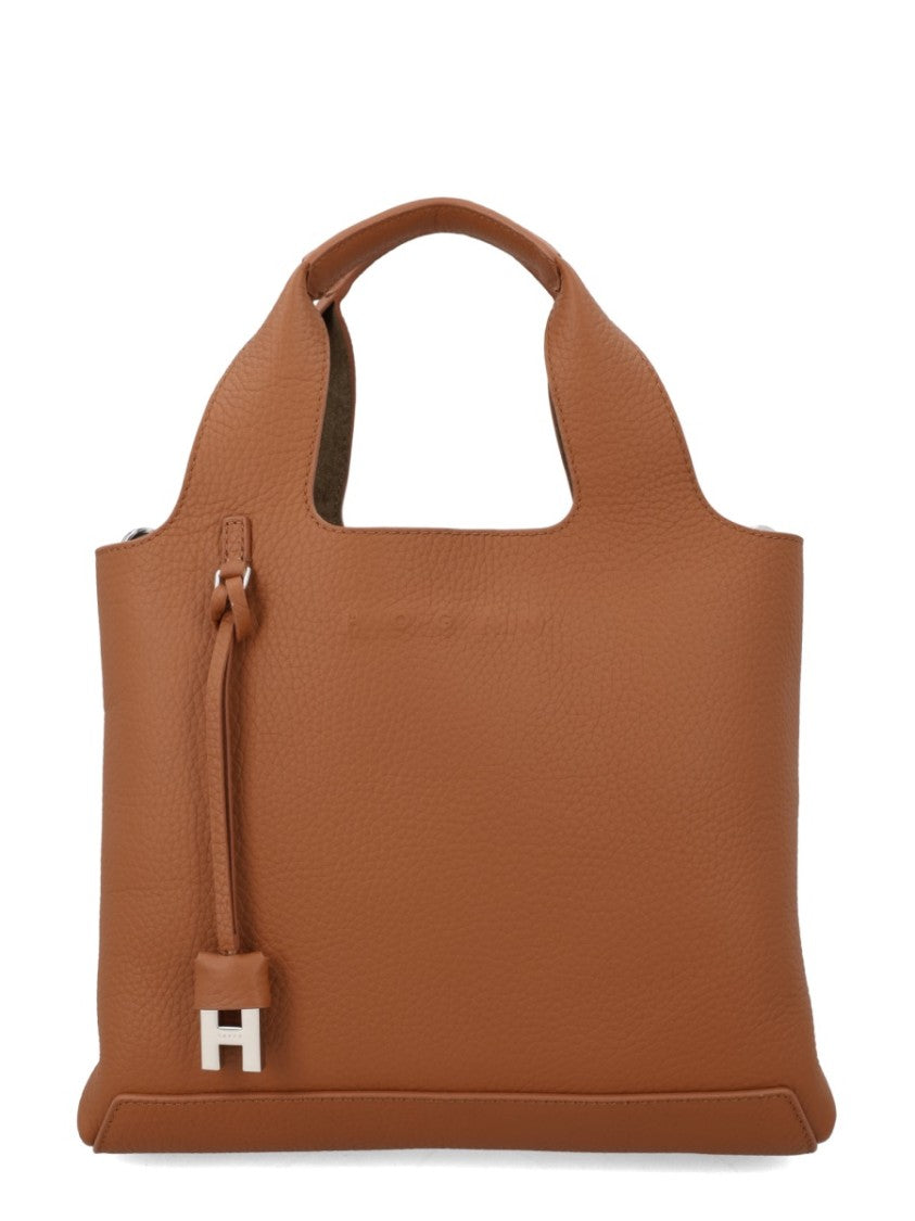 Hogan Neutrals Structured Textured Leather Tote Bag