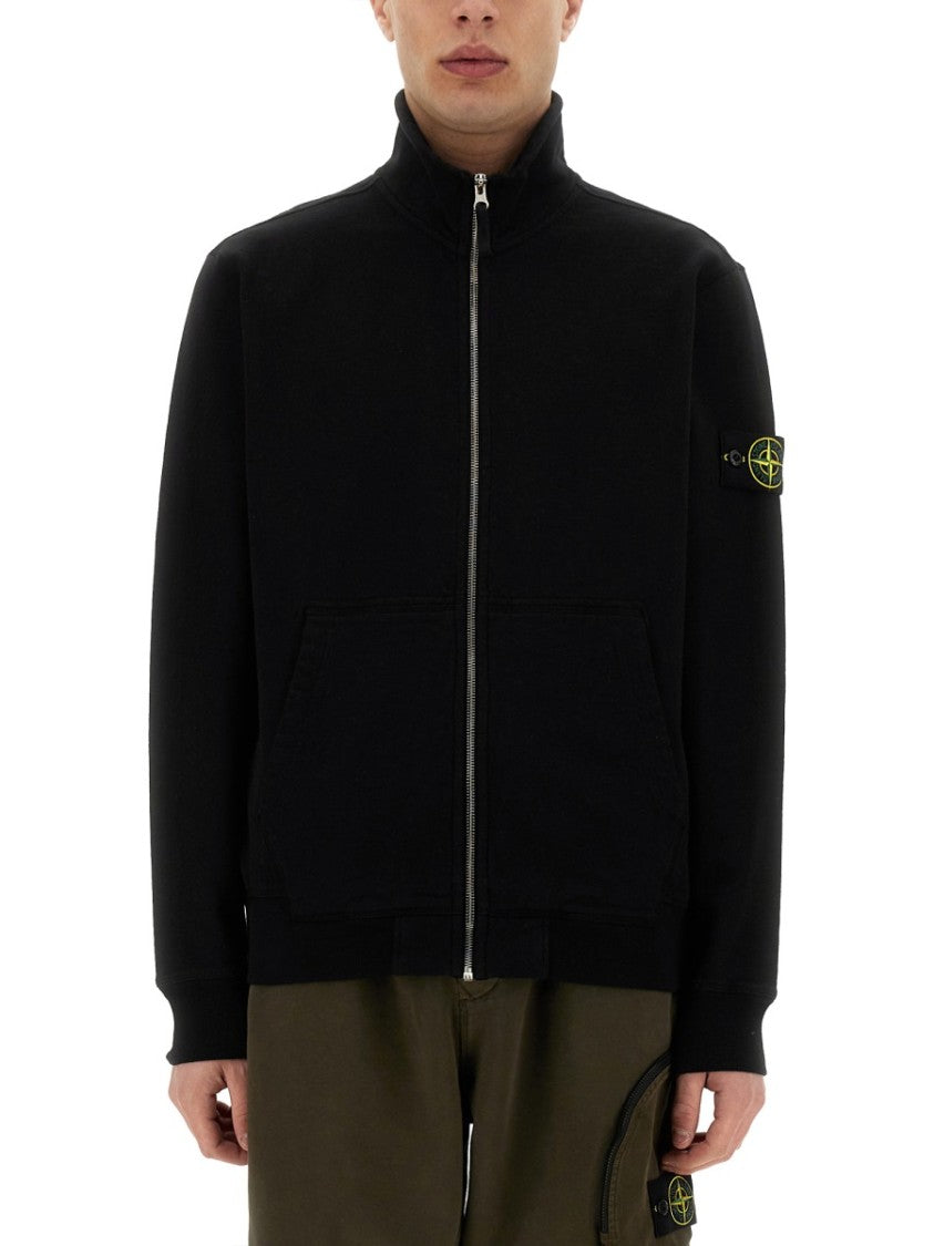 Stone Island High Collar Zip Sweatshirt With Minimalist Design