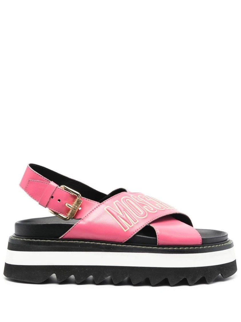 Moschino Vibrant Pink Slingback Sandals With Bold Logo And Contrasting Sole