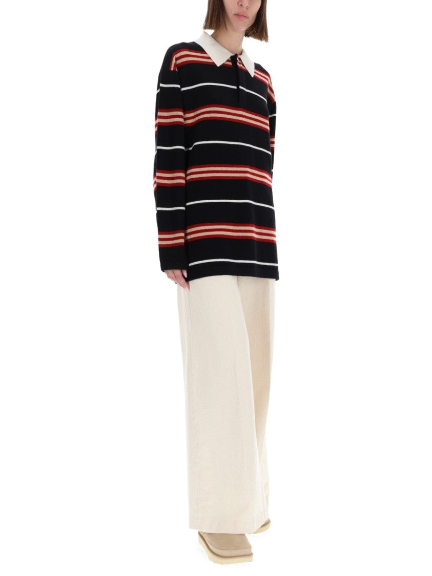 Guest In Residence Striped Rugby White Collar Polo Shirt