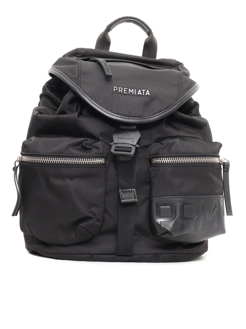 Premiata Black Backpack With Flap Top And Zippered Pockets