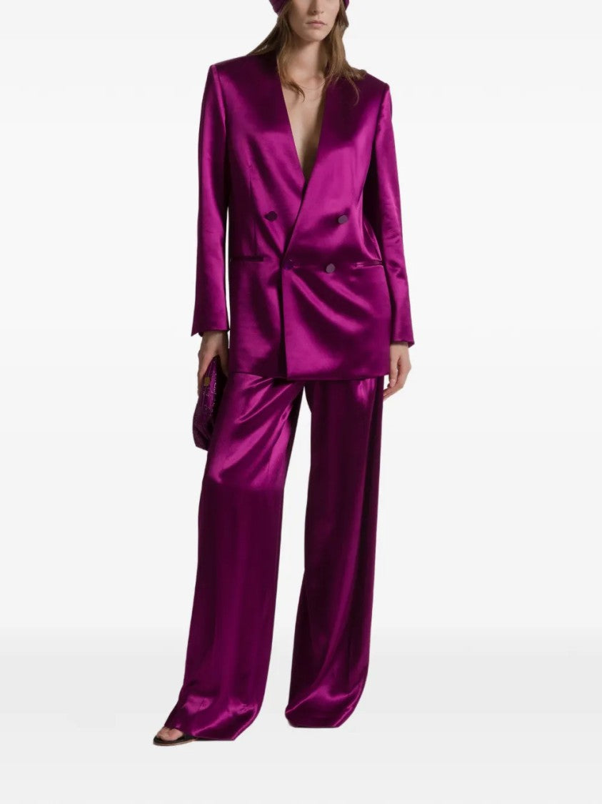 Alberta Ferretti Double-Breasted Shiny Satin Jacket With Magenta Finish
