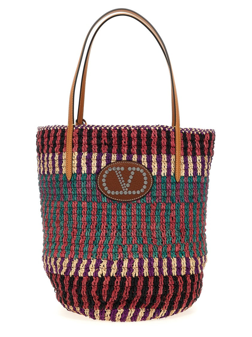 Valentino Garavani Vlogo Signature Raffia Shopping Bag