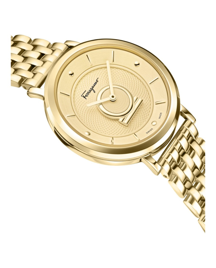 Ferragamo Minuetto Bracelet Watch With Gold Guilloche Dial