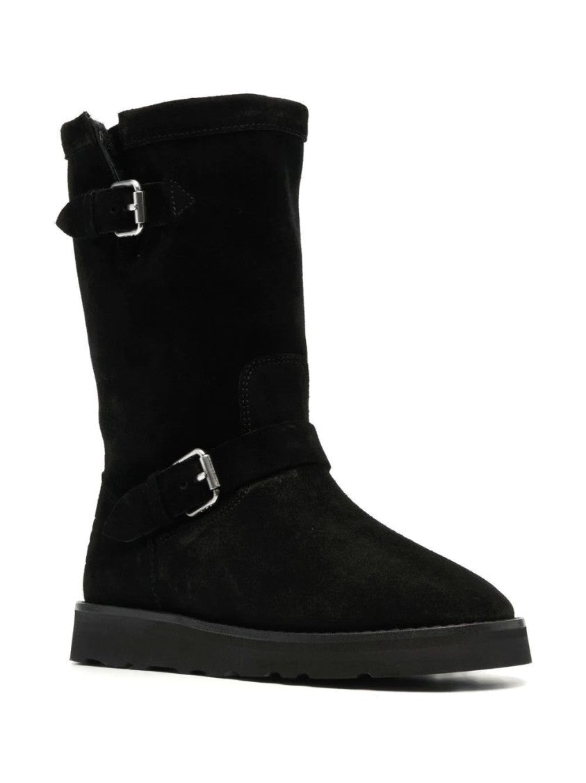 Kenzo Black Suede Ankle Boots With Adjustable Buckle Straps