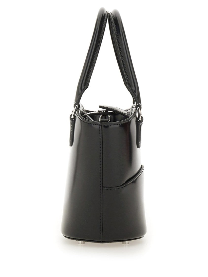Self-Portrait Structured Black Leather Tote With Detachable Charm