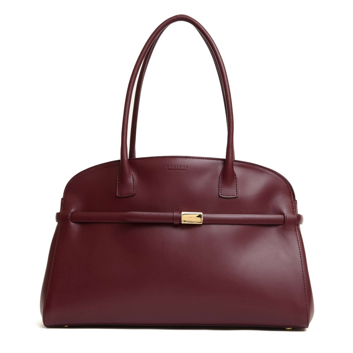 Orciani Structured Bordeaux Calf Leather Shoulder Bag