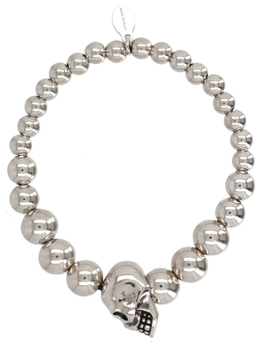Alexander Mcqueen Polished Beads Brass Skull Bracelet