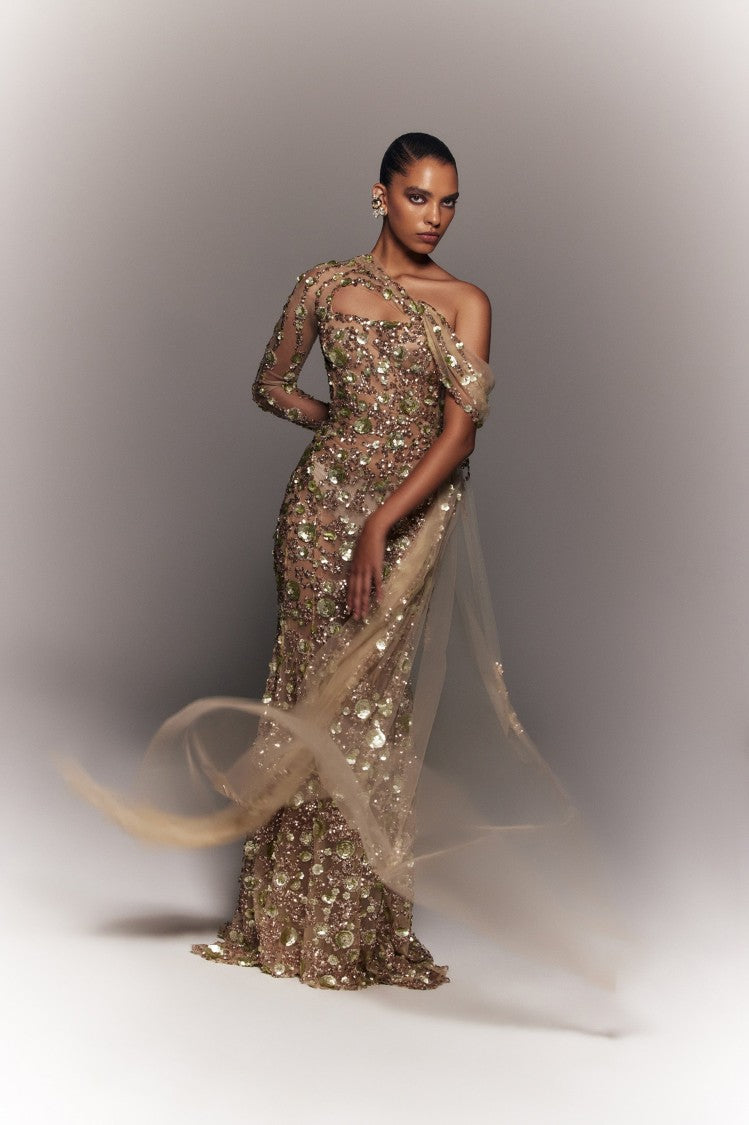 Saiid Kobeisy Tulle One-Shoulder Sleeve, Dress