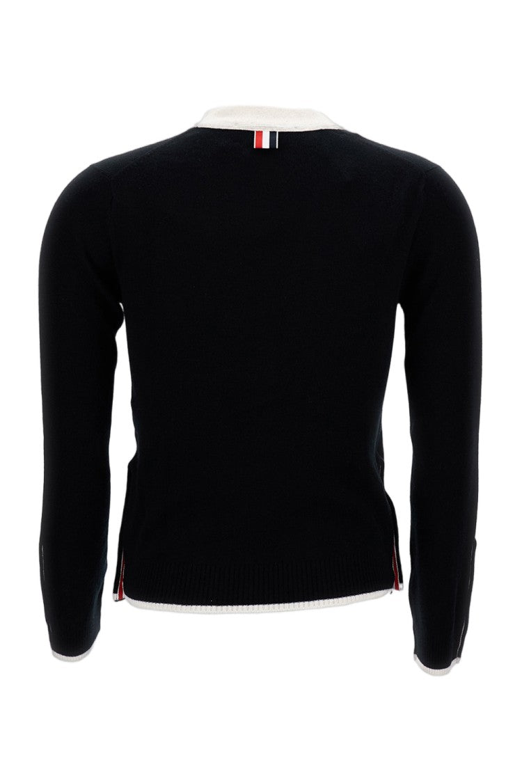 Thom Browne V-Neck Cardigan With Contrasting Trim And Button Closure