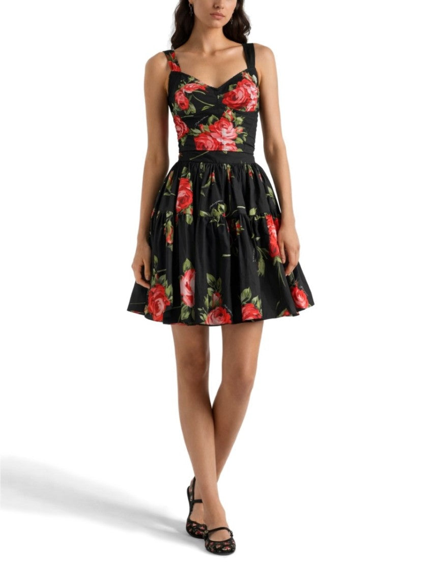 Dolce & Gabbana Black Floral Print Sweatheart Bustier Top