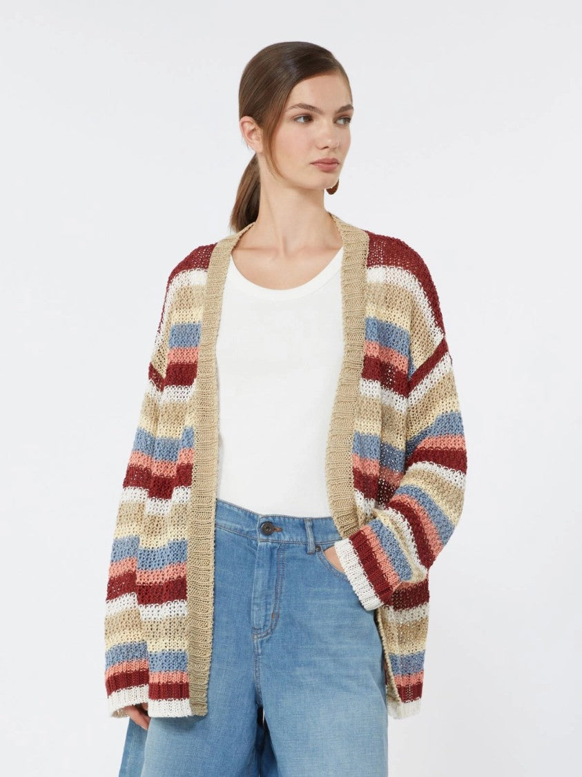 Max Mara Horizontal Stripe Knit Cardigan With Matching Belt