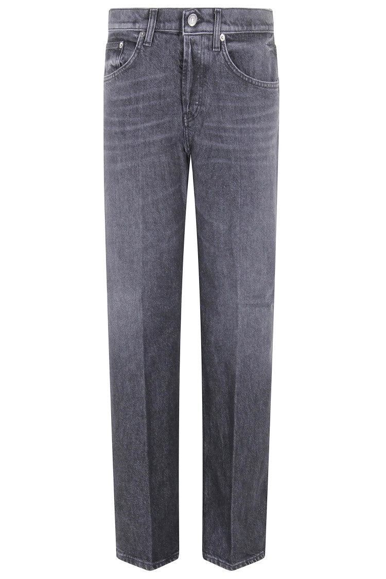 Dondup Straight-Leg Black Denim Jeans With Whiskering Details