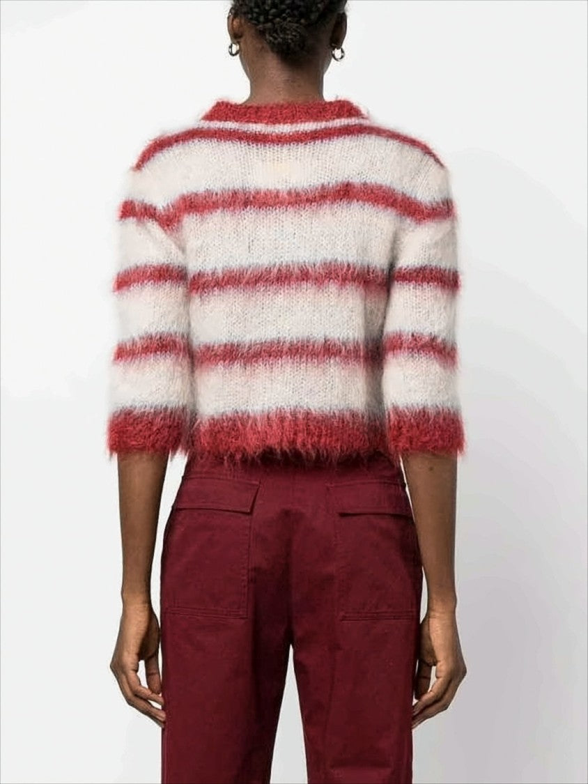 Marni Cropped Mohair-Blend Cardigan With Horizontal Stripe Pattern
