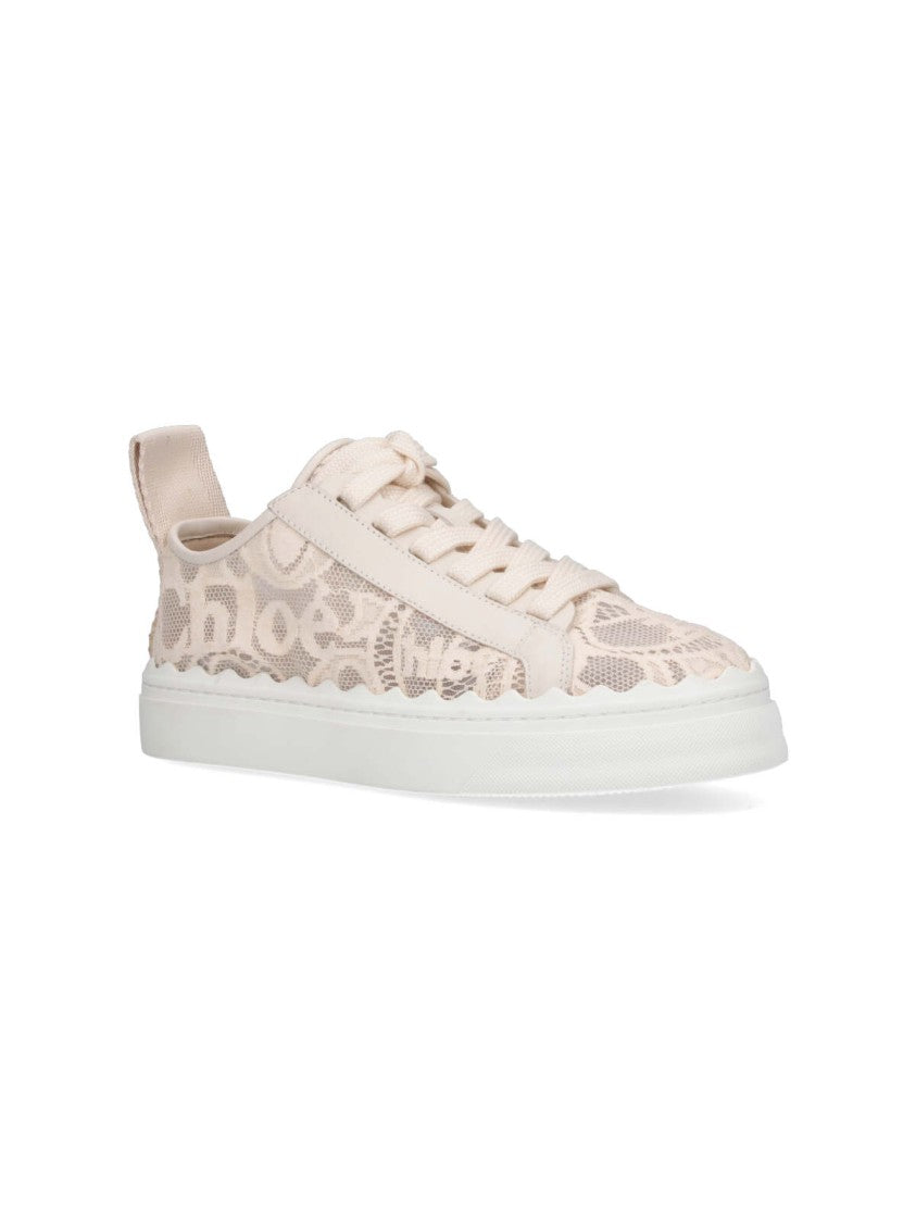 Chloé Beige Lauren Embroidered Mesh Sneakers