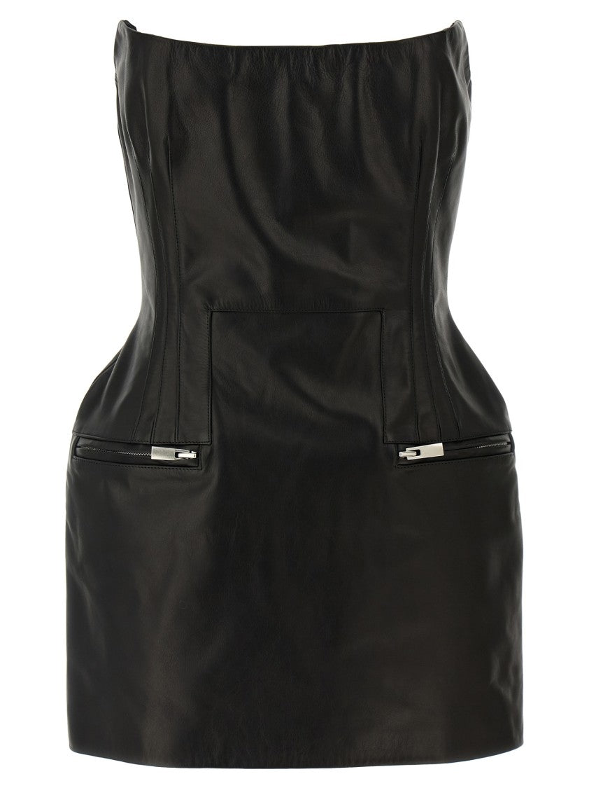 Magda Butrym Off-The-Shoulder Leather Mini Dress