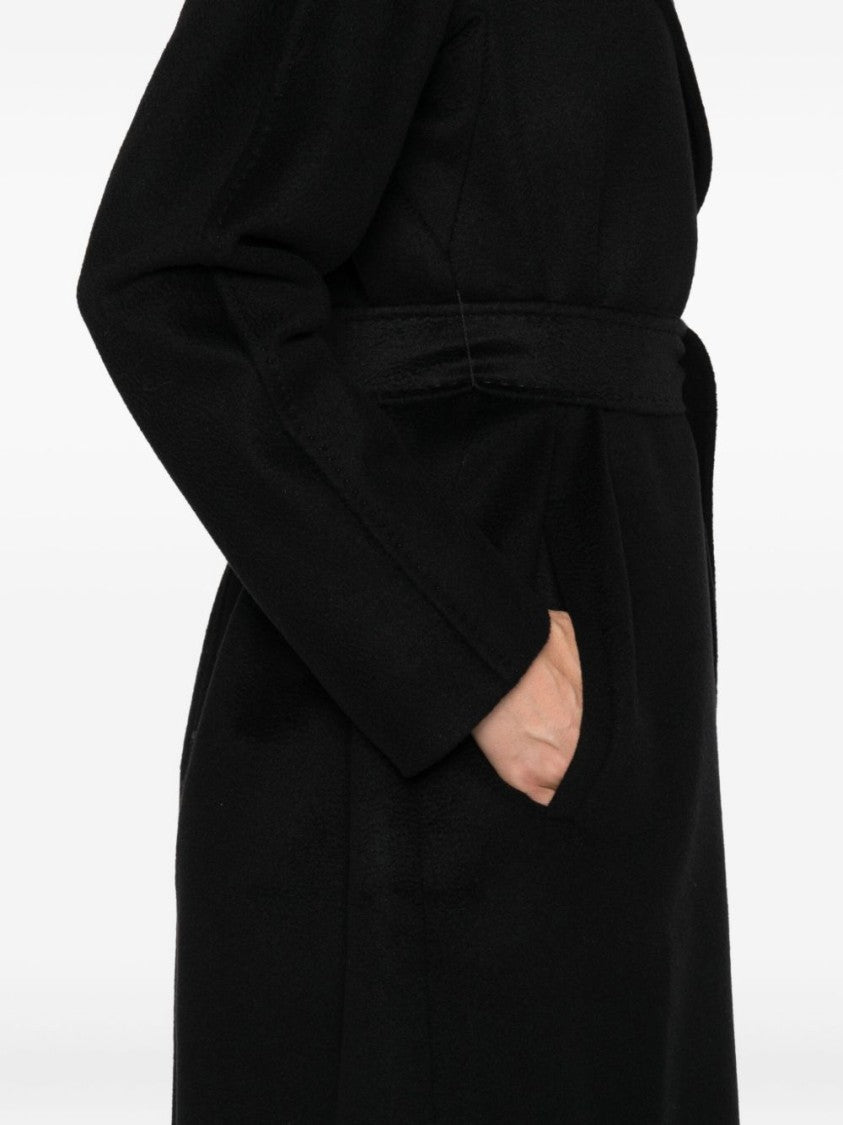 Max Mara Belted Black Overcoat With Wide Lapels