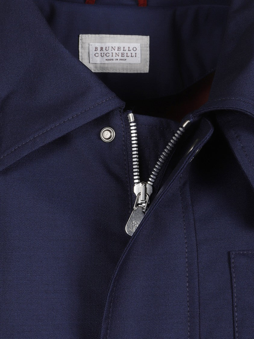 Brunello Cucinelli Blue Technical Cotton Gabardine Jacket
