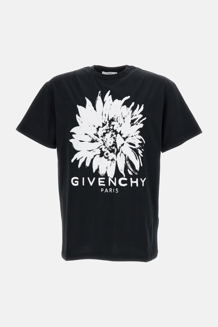Givenchy Contrast Floral Print Cotton T-Shirt With Ribbed Collar