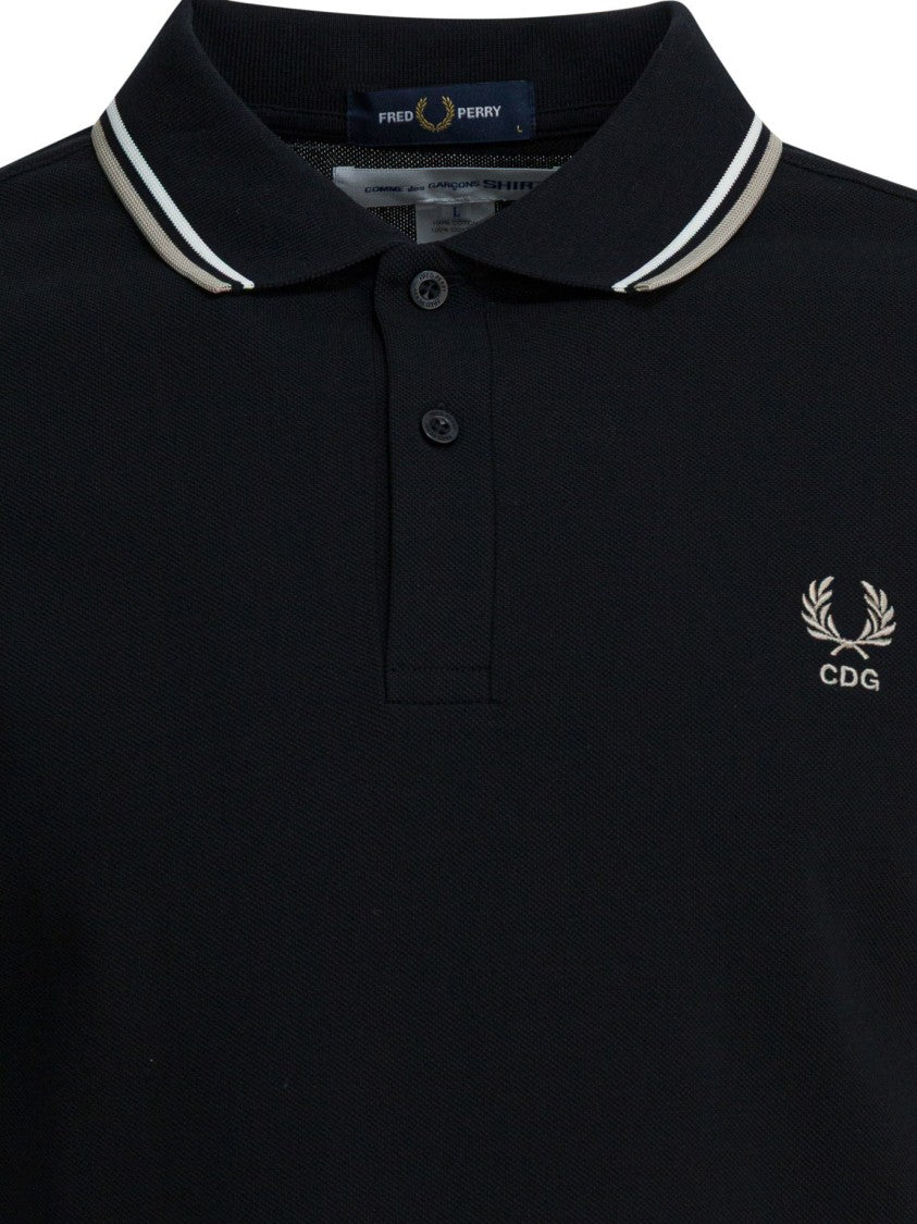 Comme Des Garçons Button-Down Polo Shirt With Contrasting Sleeves And Embroidered Logo