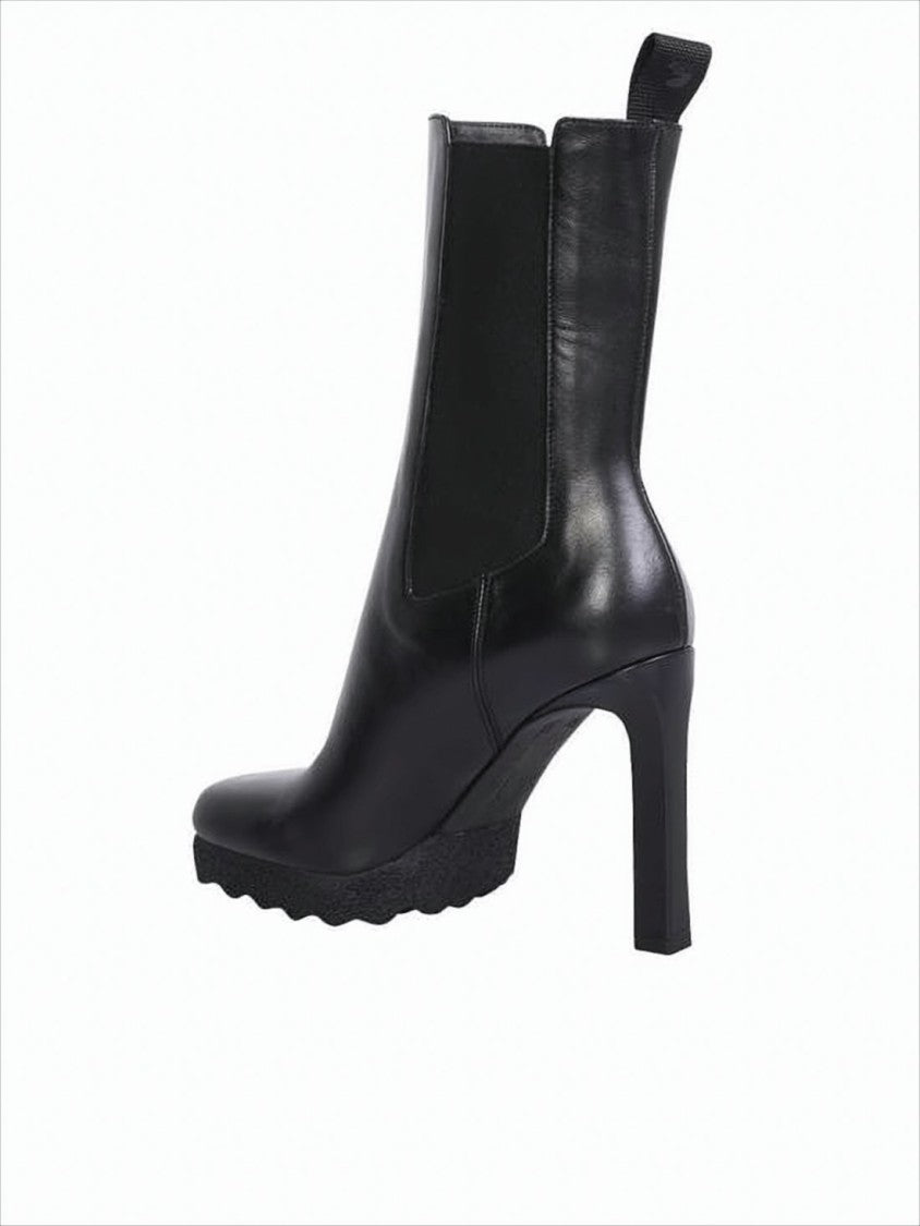 Off-White Smooth Leather Ankle Boots With High Block Heel