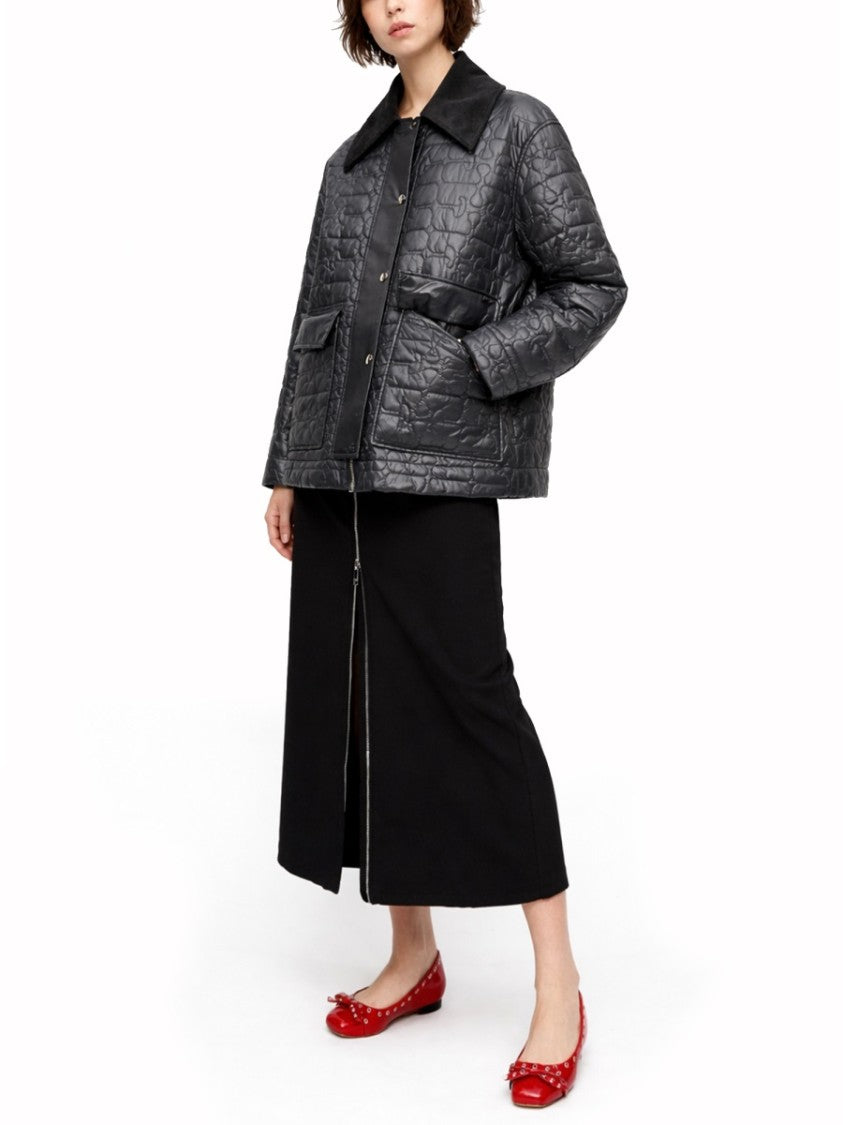Ganni Neutrals Quilted Midi Recycled Nylon Coat