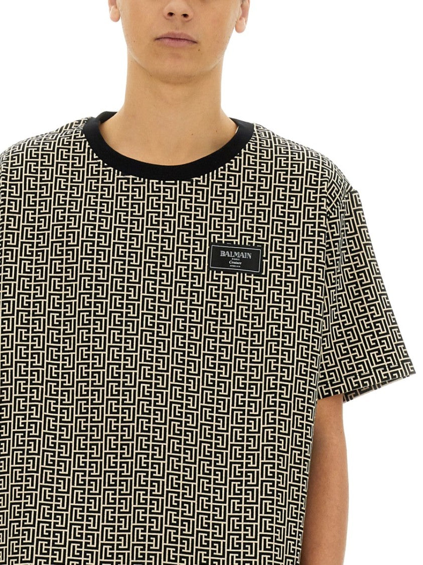 Balmain Monogram Pattern Cotton T-Shirt
