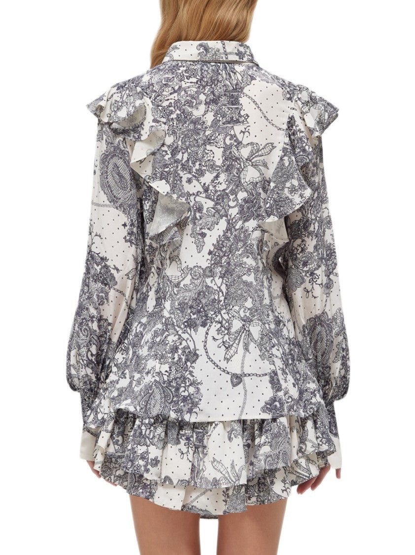 Blugirl Lace-Effect Printed Viscose Blouse With Decorative Ruffles