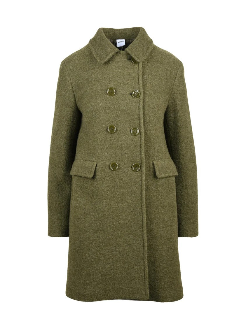 Aspesi Double-Breasted Virgin Wool Coat With Quilted Lining
