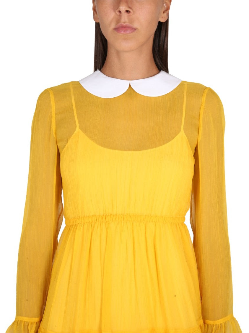 Gucci Silk Mini Dress With Poplin Collar