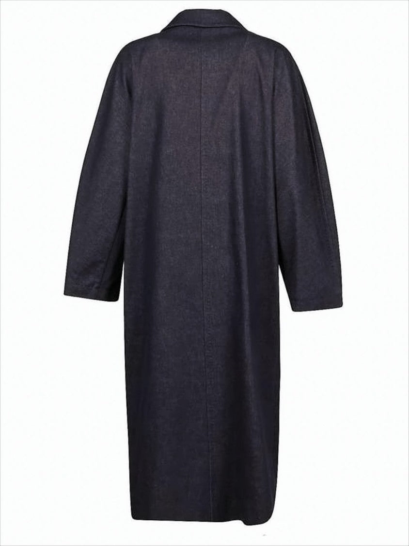 Max Mara Double-Breasted Black Cotton Mid-Length Coat With Wide Lapels